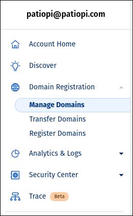 Manage Domains menu item
