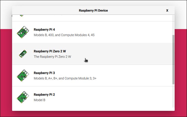 Select Raspberry Pi Device