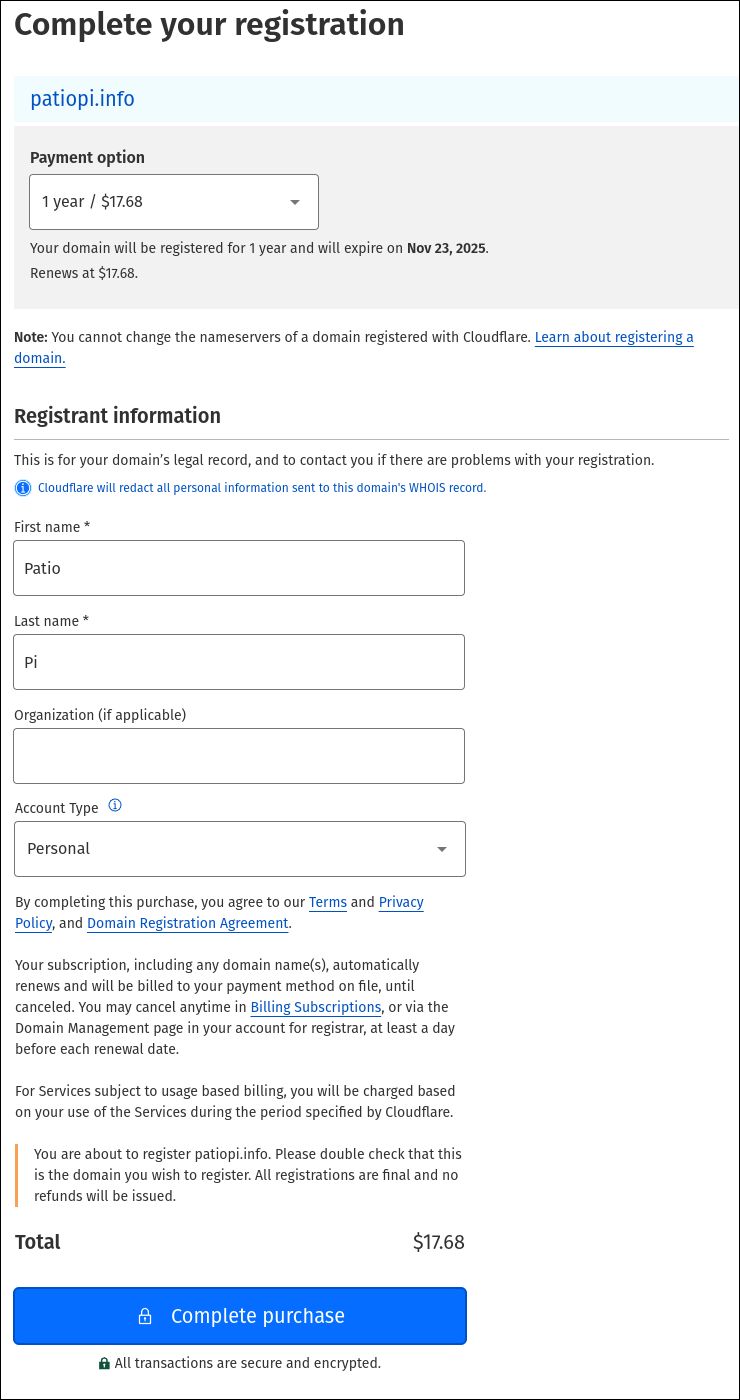 Complete domain registration